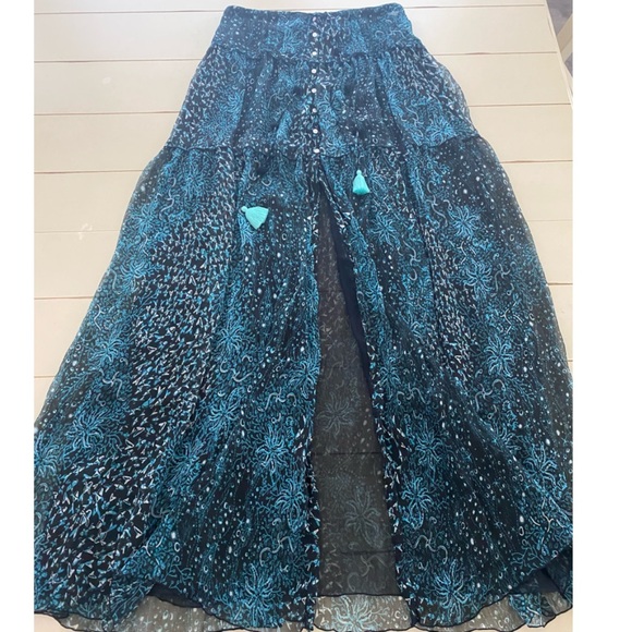 Poupette St Barth Aqua Vertical Silk Maxi Skirt - Picture 2 of 14